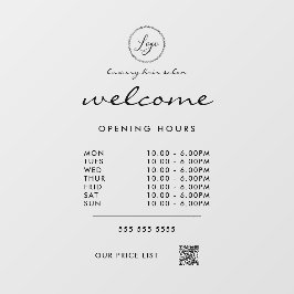 Autocollant Pour Fenêtre Bienvenue Heures d'ouverture Logo Code QR transpar