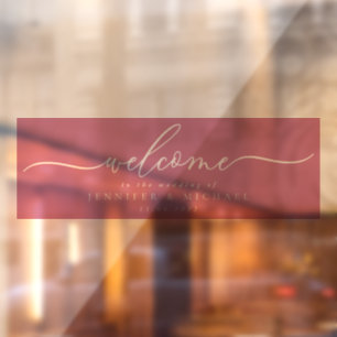 Autocollant Pour Fenêtre Bienvenue rose mariage de script de signature