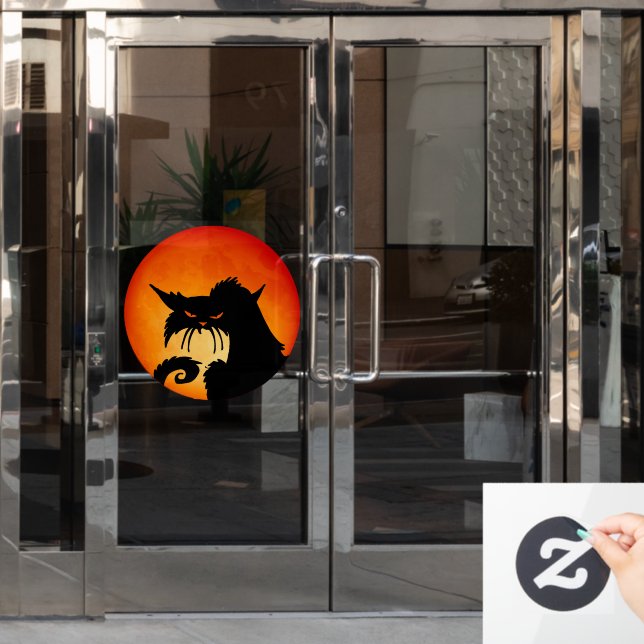 Autocollant Pour Fenêtre Black Cat Orange Moon (Porte de bureau)