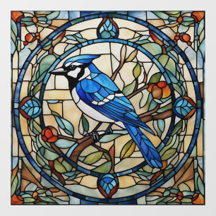 Autocollant Pour Fenêtre Bleu Jay Faux Vitrail Bluejay Bird