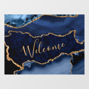 Autocollant Pour Fenêtre Bleu Nuit et Paillettes de Faux Or Marbre Agate