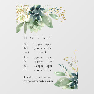 Autocollant Pour Fenêtre Bleu Vert Faune Succulente Heures d'ouverture
