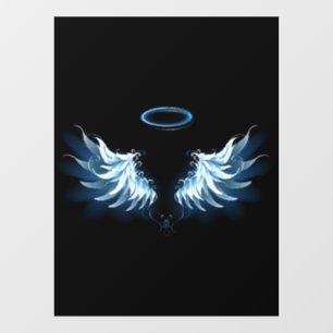 Autocollant Pour Fenêtre Blue Glowing Angel Wings on black background