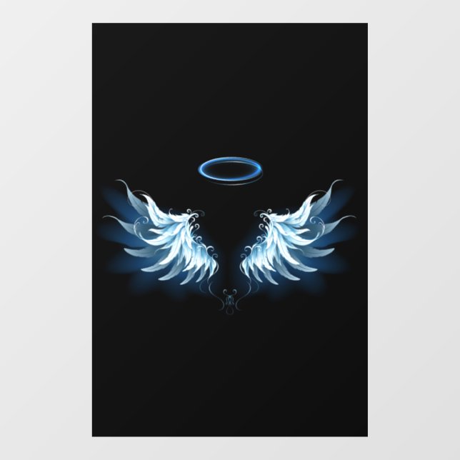 Autocollant Pour Fenêtre Blue Glowing Angel Wings on black background (Feuille)