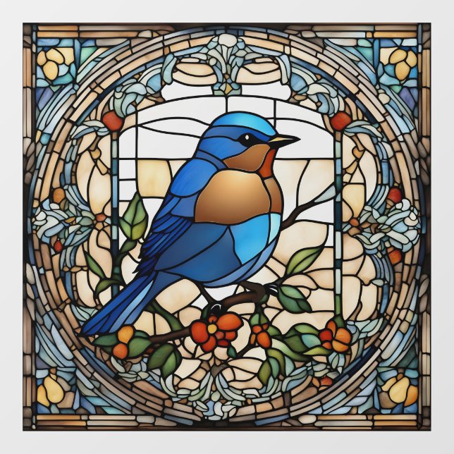 Autocollant Pour Fenêtre Bluebird Faux Vitrail Oiseau bleu (Feuille)