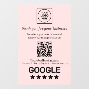 Autocollant Pour Fenêtre Blush Pink QR Affichage Google Avis pour Entrepr