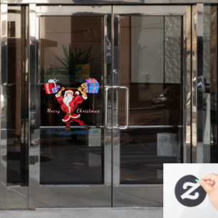 Autocollant Pour Fenêtre Bodybuilder Santa Claus avec cadeaux de Noël - Am