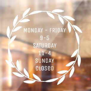 Autocollant Pour Fenêtre Boho Wreath Small Business Heures White