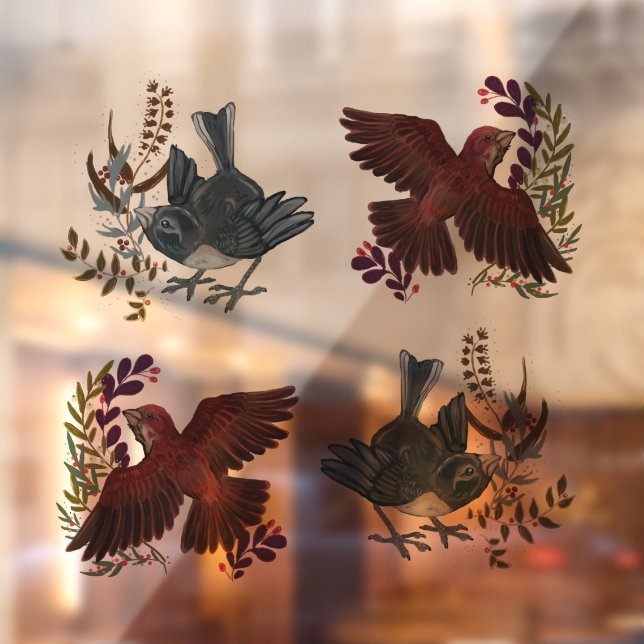 Autocollant Pour Fenêtre Bois Oiseaux Vacances Clous (Feuille 2)