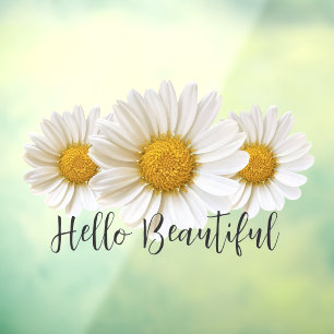 Autocollant Pour Fenêtre Bonjour Belle Trois Blancs Fleurs de marguerites