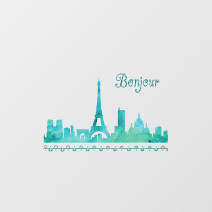 Autocollant Pour Fenêtre Bonjour Paris France Aquarelle Fenêtre Silhouette