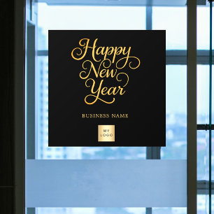 Autocollant Pour Fenêtre Bonne année logo entreprise or noir