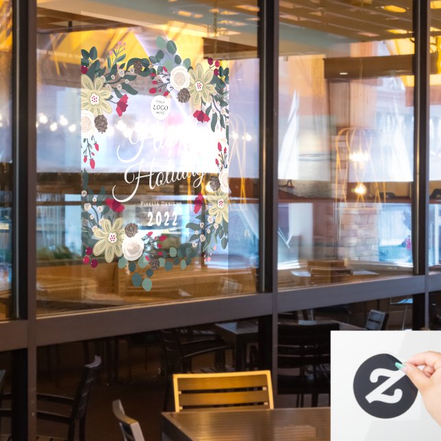 Autocollant Pour Fenêtre Bonne couronne fleurie de vacances  (Fenêtre du restaurant)