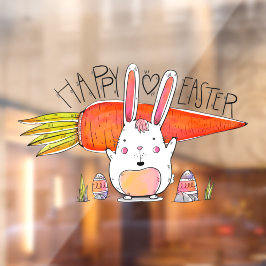 Autocollant Pour Fenêtre Bonne Pâques mignonne lapin tenant la carotte