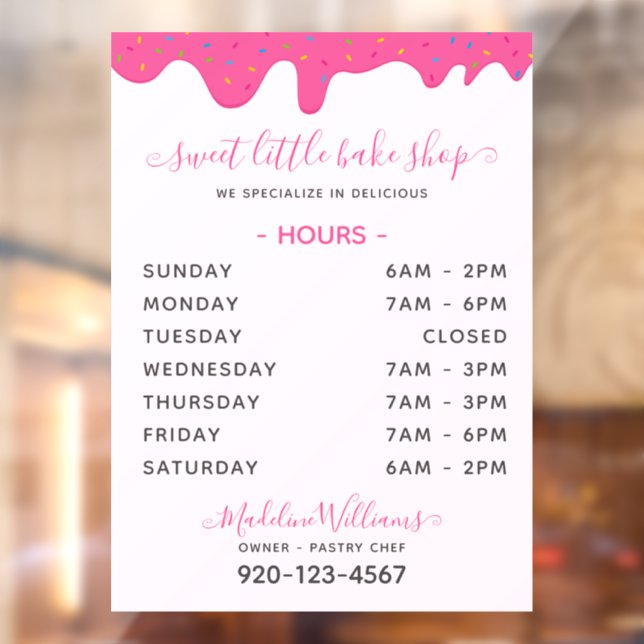 Autocollant Pour Fenêtre Boulangerie rose Frosting Dristing Heures Clouage  (Feuille 2)