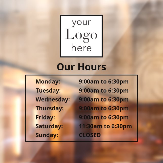 Autocollant Pour Fenêtre Boutique Heures d'ouverture Logo Entreprise (Feuille 2)