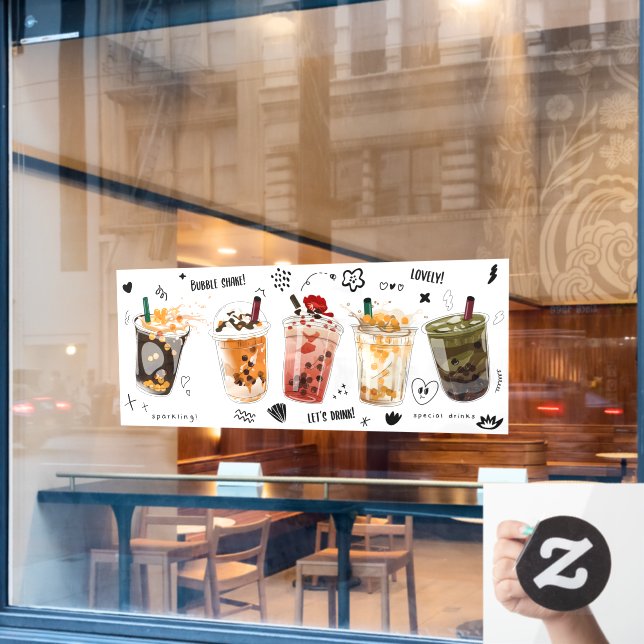 Autocollant Pour Fenêtre Bubble Milk Tea Boba Pearl Lait Yummy Boissons (Fenêtre de café)