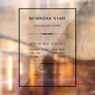 Autocollant Pour Fenêtre Bureau Simple Entreprise Noir avec Heures d'Ouvert