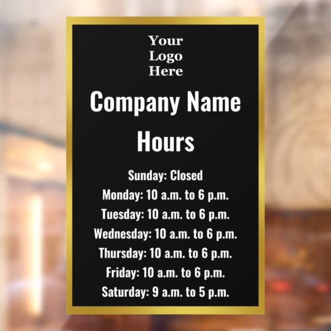Autocollant Pour Fenêtre Business Black White Votre logo Heures d'ouverture (Feuille 2)