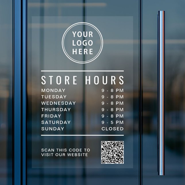 Autocollant Pour Fenêtre Business Logo Store Hours Create Your QR Code (Business Logo Store Hours Create Your QR Code Window Cling)