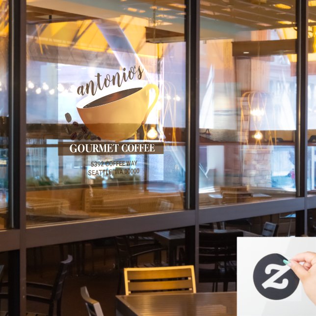 Autocollant Pour Fenêtre Café Coffee Coffee Beans Adresse professionnelle (Fenêtre du restaurant)