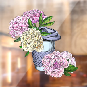 Autocollant Pour Fenêtre Café et pivoines