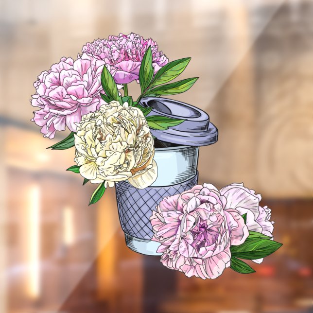 Autocollant Pour Fenêtre Café et pivoines (Feuille 2)