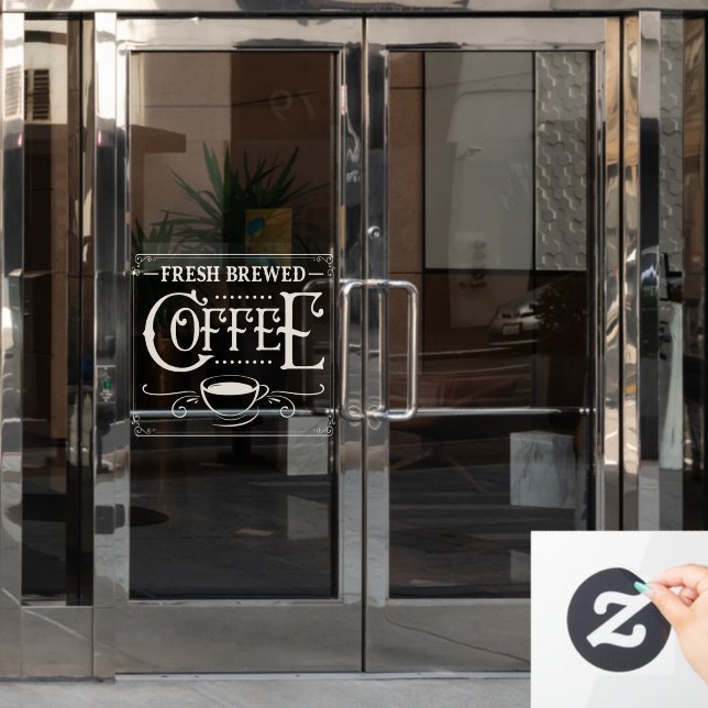 Autocollant Pour Fenêtre Café frais brassé (Porte de bureau)