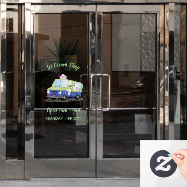 Autocollant Pour Fenêtre Caricature de camion de glace joyeux personnalisée (Porte de bureau)