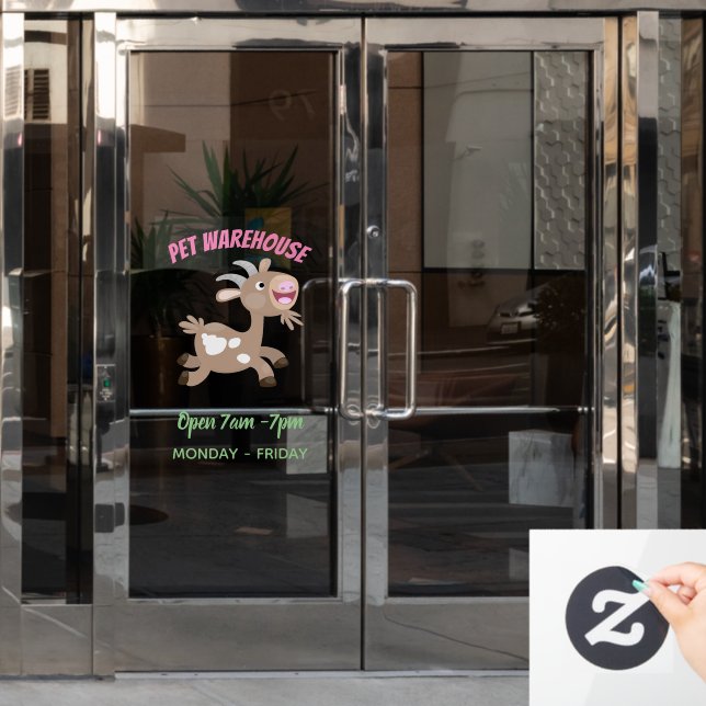 Autocollant Pour Fenêtre Caricature de chèvre billy joyeux (Porte de bureau)