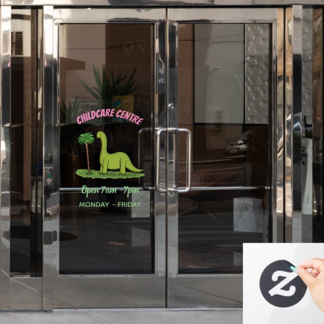 Autocollant Pour Fenêtre Caricature de dinosaure de brontosaurus vert migno (Porte de bureau)