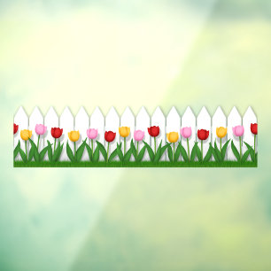 Autocollant Pour Fenêtre Carrelage blanc de clôture rose et jaune des tulip