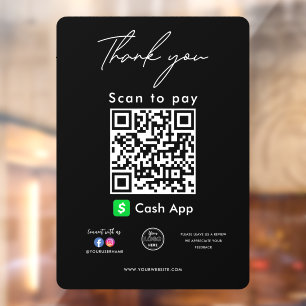 Autocollant Pour Fenêtre Cash App QR Code Logo Merci d'analyse pour payer