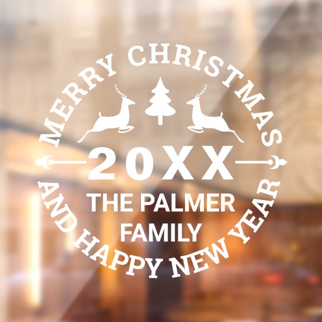 Autocollant Pour Fenêtre Cerf et arbre Joyeux Noël ajouter le nom (Feuille 2)