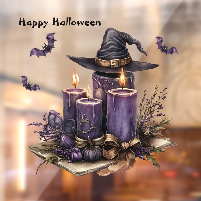 Autocollant Pour Fenêtre Chandelles violettes d'Halloween chauves-souris Éf (Feuille 2)