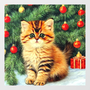 Autocollant Pour Fenêtre Chat de Noël Vintage