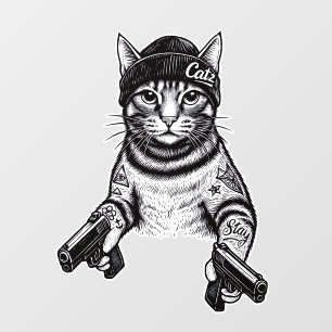 Autocollant Pour Fenêtre Chat Gangster Tatoué Art   Kitty Streetwear Cool