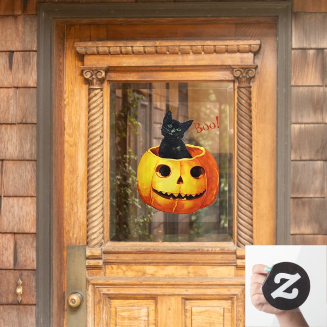 Autocollant Pour Fenêtre Chat mignon en Halloween Citrouille (Porte d'accueil)