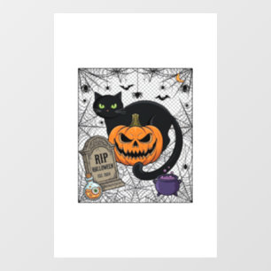 Autocollant Pour Fenêtre Chat noir d'Halloween Citrouille Pierre tombale Ch