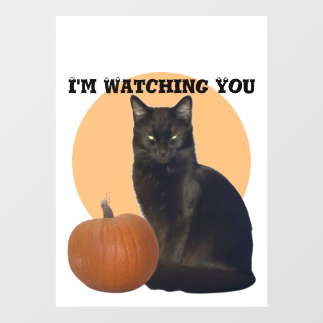 Autocollant Pour Fenêtre Chat noir et Citrouille orange | Je vous regarde (Feuille)