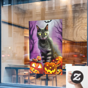 Autocollant Pour Fenêtre Chat noir et Halloween Citrouille