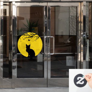 Autocollant Pour Fenêtre Chat noir Lune jaune