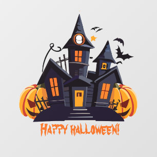 Autocollant Pour Fenêtre Château citrouille orange de fête d'Halloween