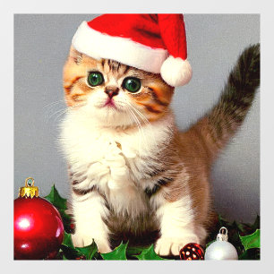 Autocollant Pour Fenêtre Chaton de Noël Vintage à Santa Hat