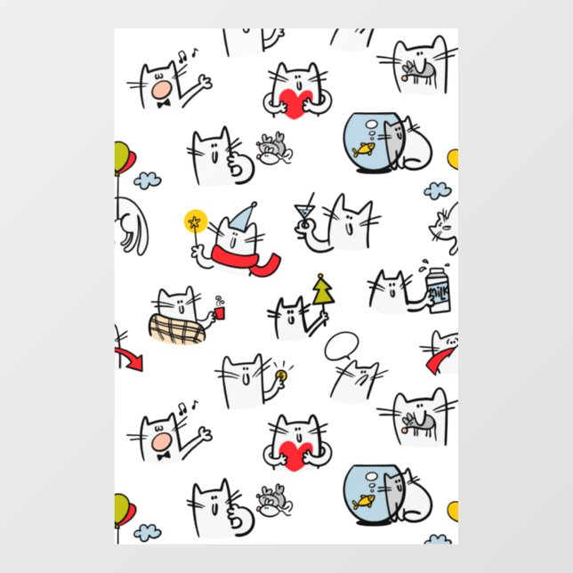 Autocollant Pour Fenêtre Chats amusants, lait et magie. (Feuille)