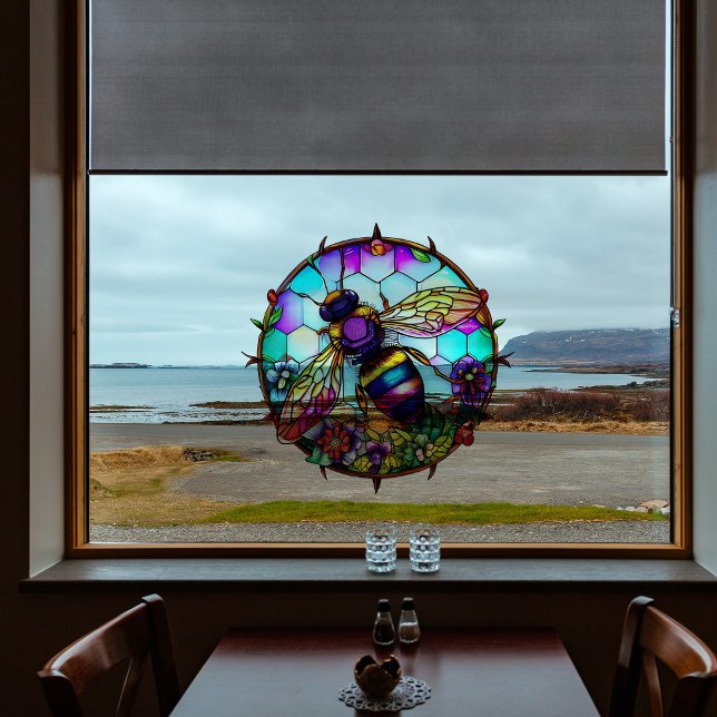 Autocollant Pour Fenêtre Chauffeur à nid d'abeille Faux (Faux Stained Glass Bee Honeycomb Suncatcher Window Cling)