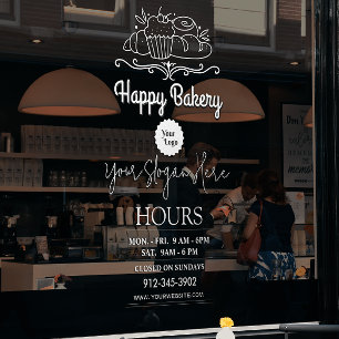 Autocollant Pour Fenêtre Chef boulangerie Heures d'ouverture Logo transpare