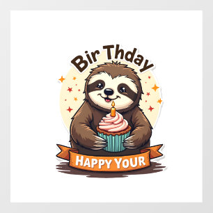 Autocollant Pour Fenêtre Chemise d'anniversaire de paresseux Graphique anim