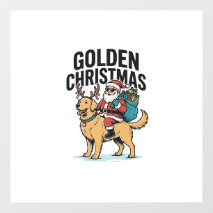 Autocollant Pour Fenêtre Chemise de Noël dorée Santa à cheval sur Retriever