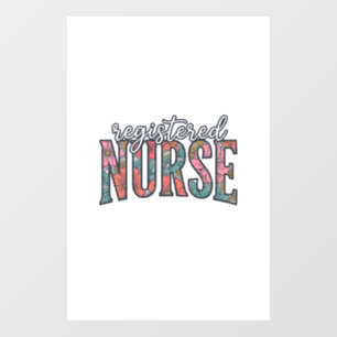 Autocollant Pour Fenêtre Chemise de typographie florale vintage d'infirmièr